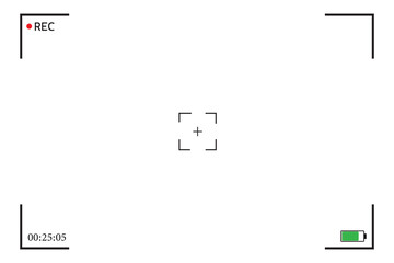 Camera viewfinder set vector. Recorder cam display, viewfinder ui for camera. Video camera focusing screen on transparent background. Vector illustration