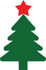 Christmas Vector Illustration of Green Tree with Red Star Topper