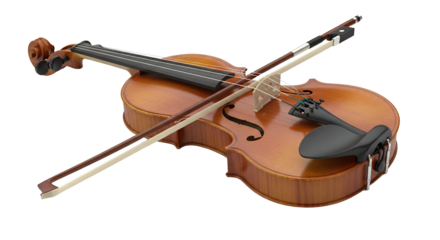 Classic Wooden Violin and Bow on Black Background