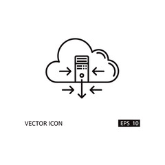 Cloud Computing Vector Icon: An elegant vector illustration of cloud computing, depicting data transfer and server functionality in a clean, modern design.