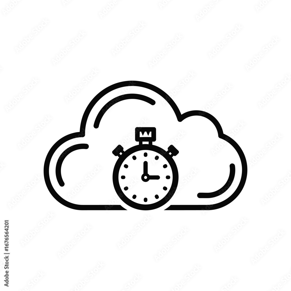 Fototapete cloud storage and timer: an elegant icon of a cloud intertwined with a stopwatch, symbolizing effici