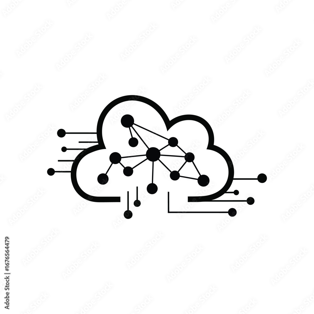 Aufkleber digital cloud network: the cloud symbolizes interconnectedness with nodes representing digital conne