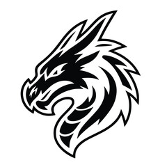 Fototapeta premium black tribal dragon head illustration in bold tattoo style