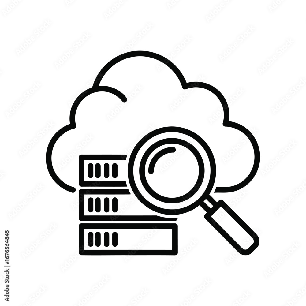 Poster cloud data analysis: a clear icon representing a detailed investigation of data.