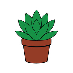 Cactus in a pot, Vector illustration of a cactus, Vector icon succulent plant in a terracotta-colored pot on white background.