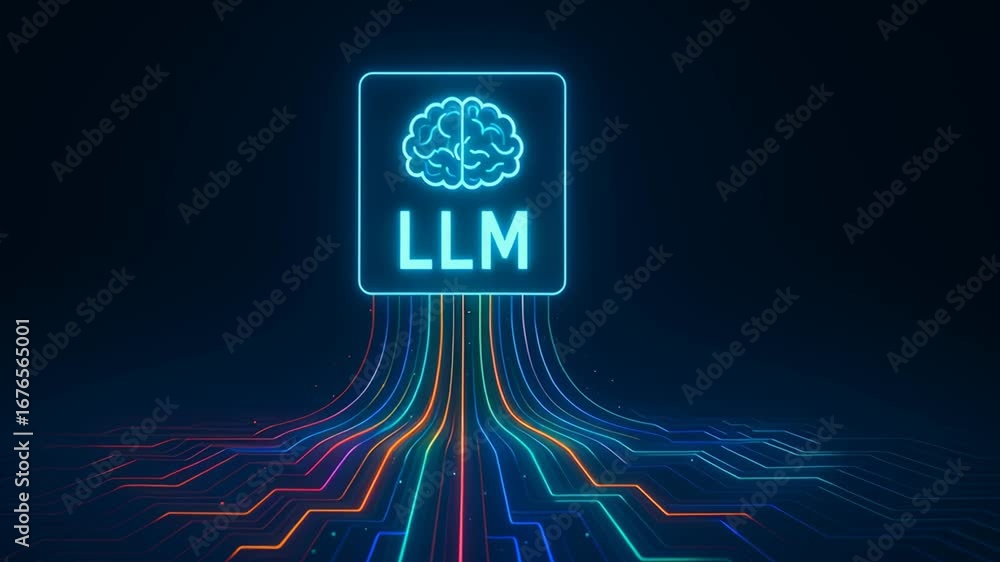 Aufkleber llm, ai large language model. llm neon brain icon symbol artificial intelligence machine learning ne