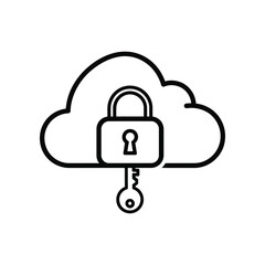 Cloud Security: A digitally rendered image featuring a stylized cloud silhouette, with a bold padlock and key integrated.