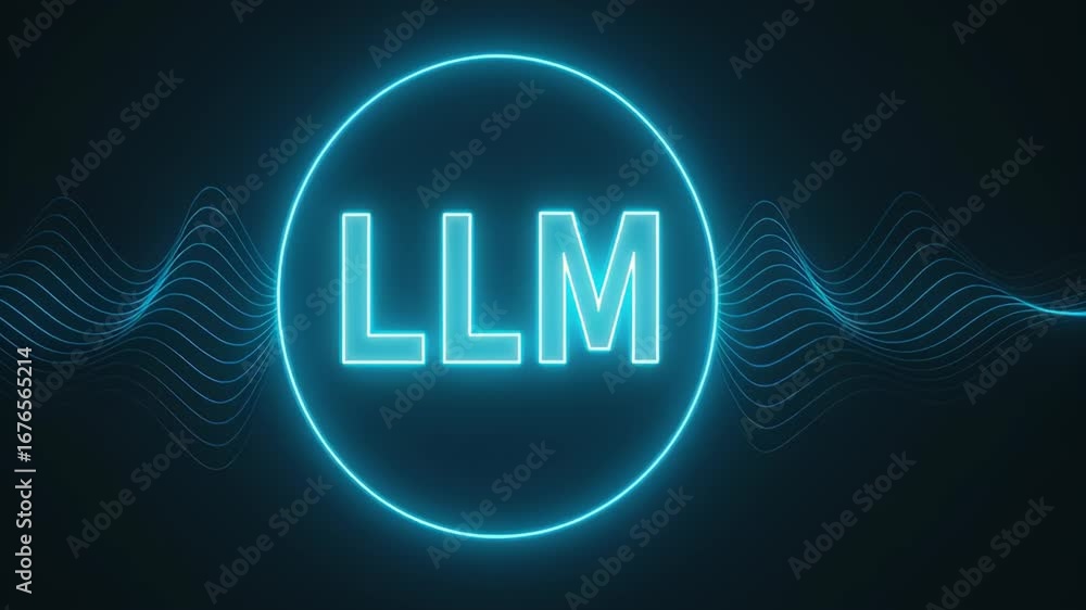 Aufkleber llm, ai large language model. glowing neon circle logo llm blue light ring pulse tech wave backgroun
