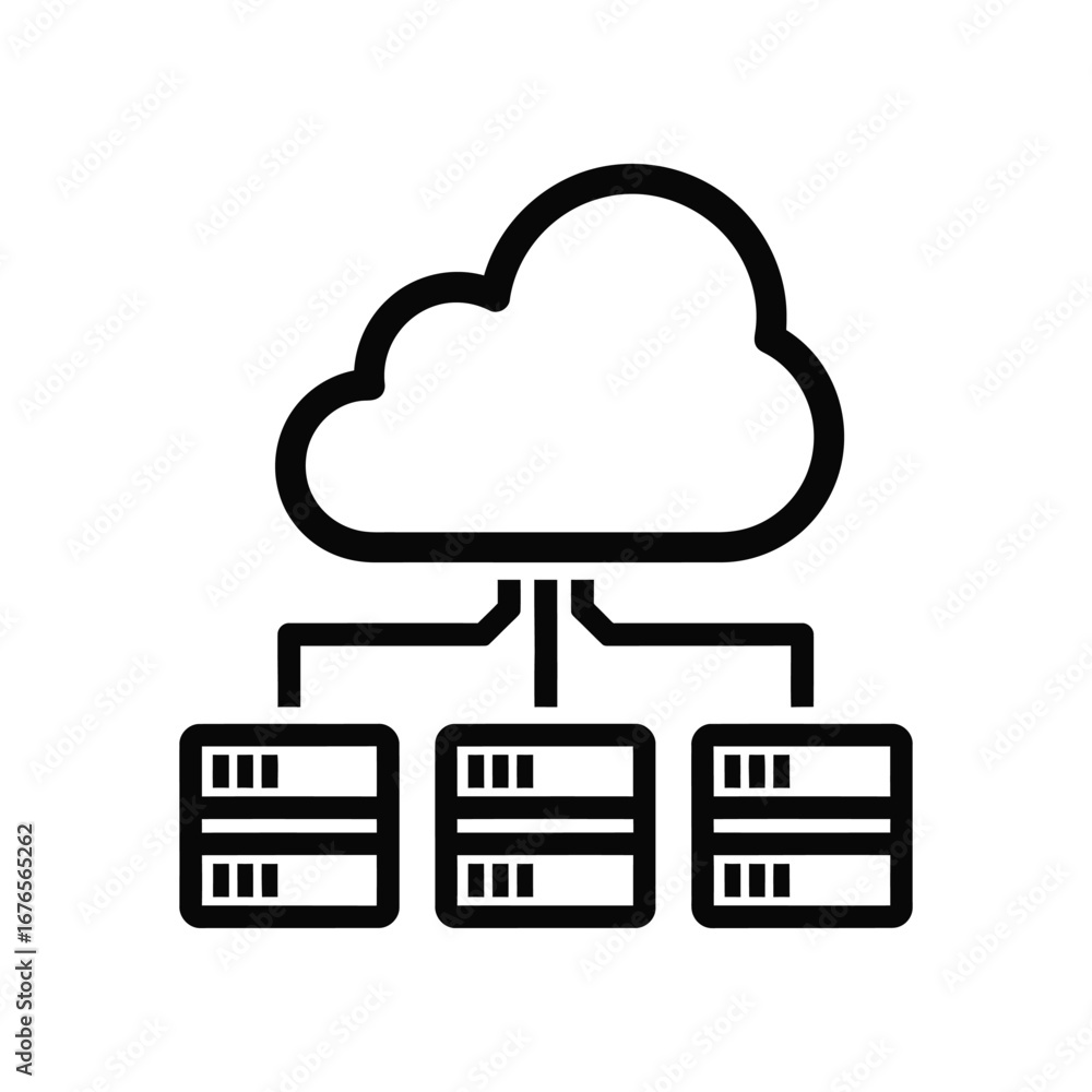 Poster cloud computing network: a minimalist, clean line illustration depicts a cloud, symbolizing the digi