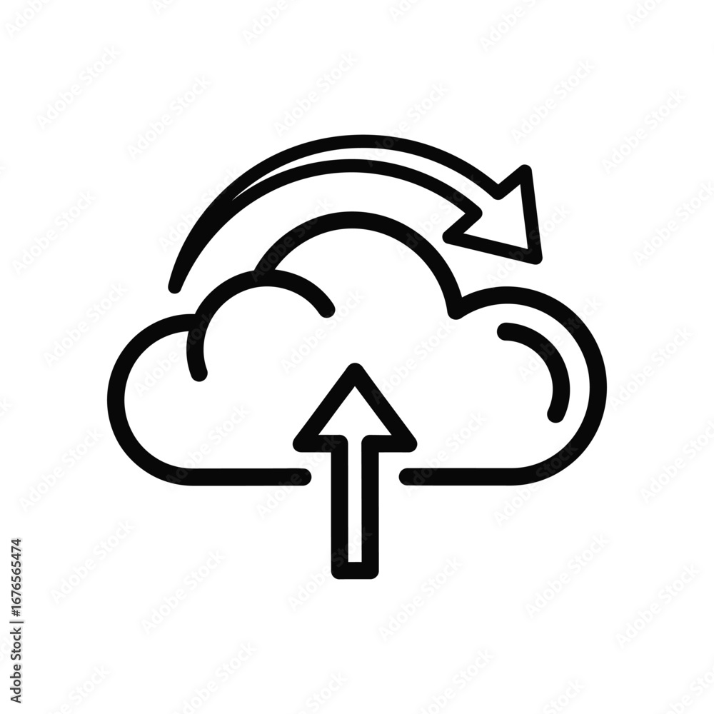 Fototapete cloud data flow icon: clean, minimalist digital illustration of a cloud featuring an upward arrow fo