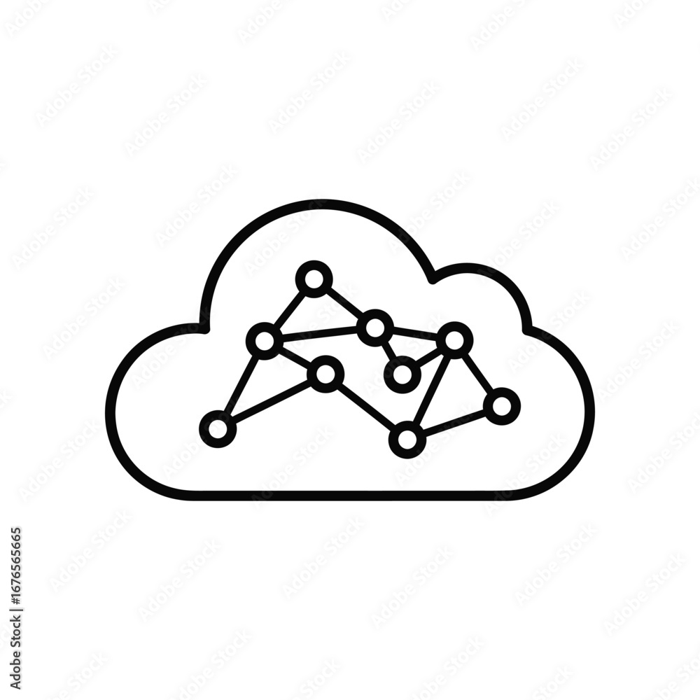 Aufkleber cloud networking: a minimalist illustration featuring a cloud shape intertwined with interconnected 