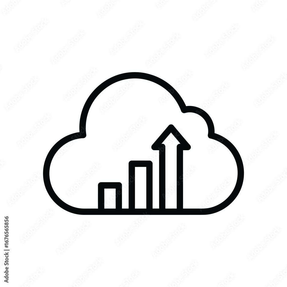 Poster cloud progress: illustrative representation of business growth, visualized with ascending bar graph 