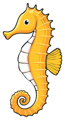 Fototapeta premium Cute yellow seahorse cartoon illustration of a happy marine animal