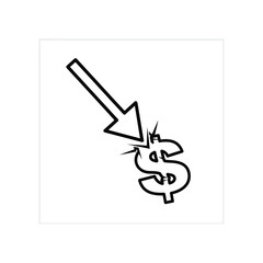 Economic Downturn: A striking icon captures the essence of financial struggles. A downward arrow crashes into the dollar sign, symbolizing depreciation and decline.