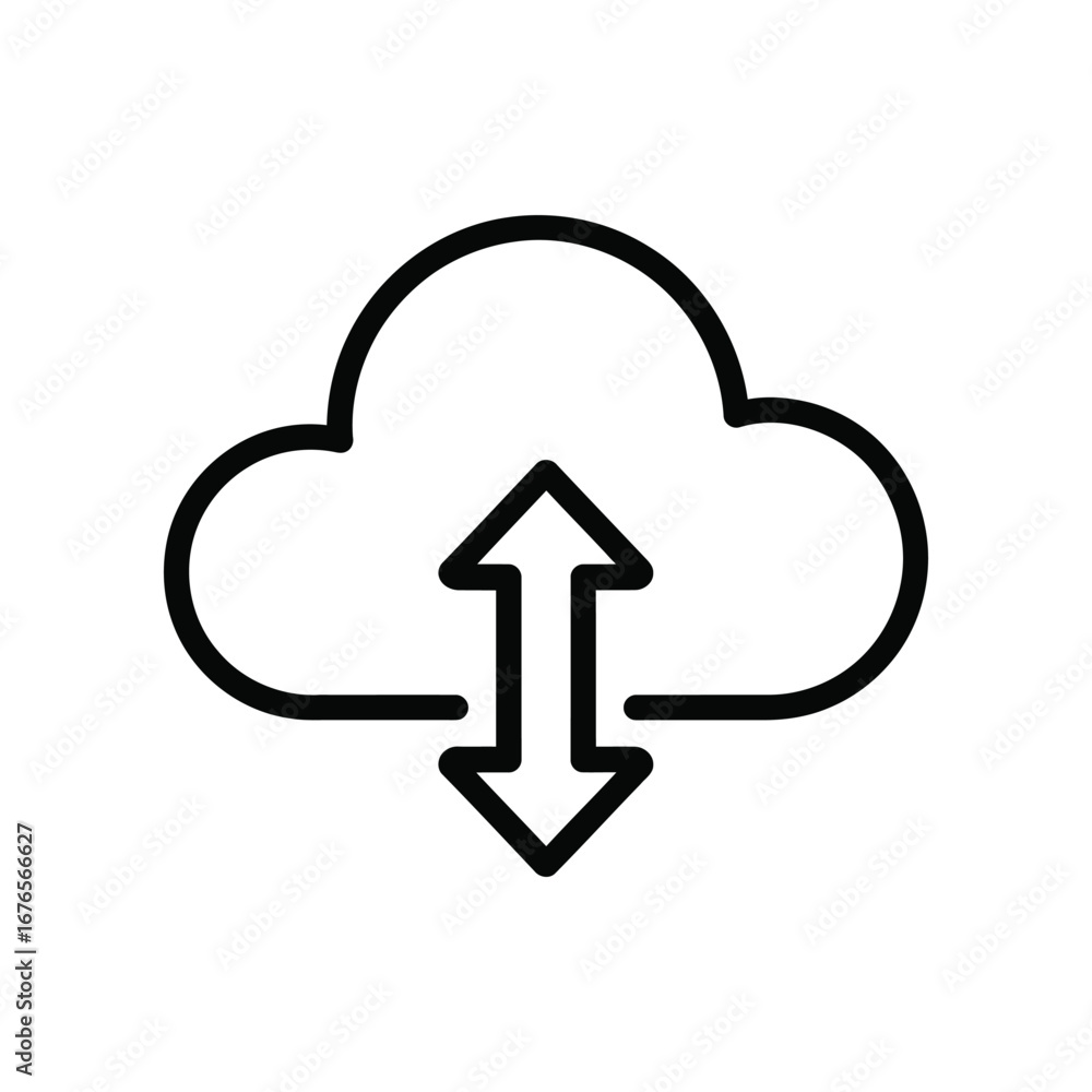 Aufkleber cloud data exchange icon: a minimalist icon depicts a stylized cloud with a bidirectional arrow, sig