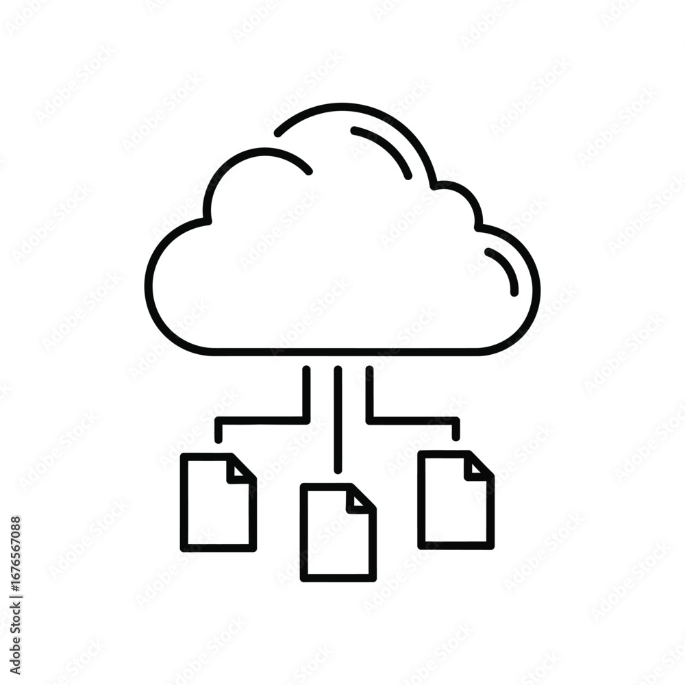 Poster cloud data exchange: a minimalist graphic depicts the essence of cloud computing, with data files co