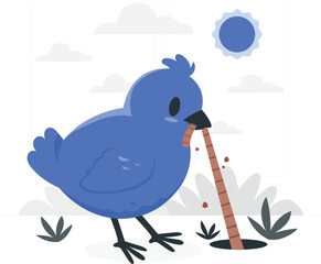 Charming chicken enjoying a tasty worm illustration