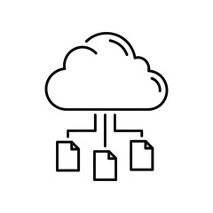 Cloud Data Exchange: A minimalist graphic depicts the essence of cloud computing, with data files connected securely to a cloud in a seamless network.
