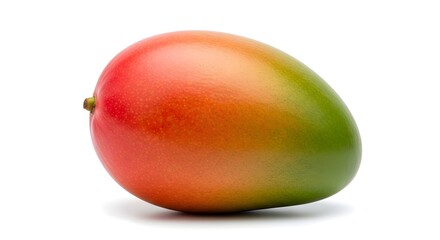 A single, ripe mango fruit, showcasing vibrant colors, isolated on a white background.