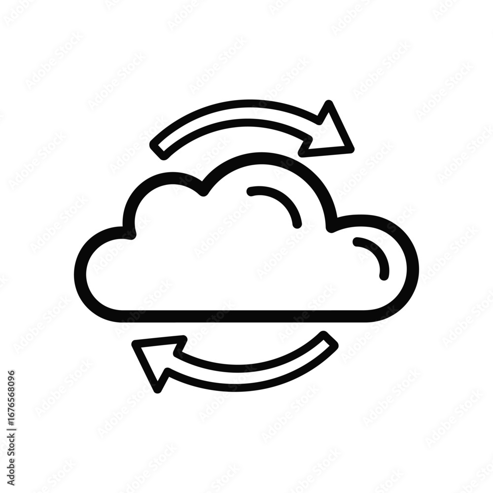 Poster cloud synchronization concept: minimalist illustration of a cloud icon encircled by arrows. this gra