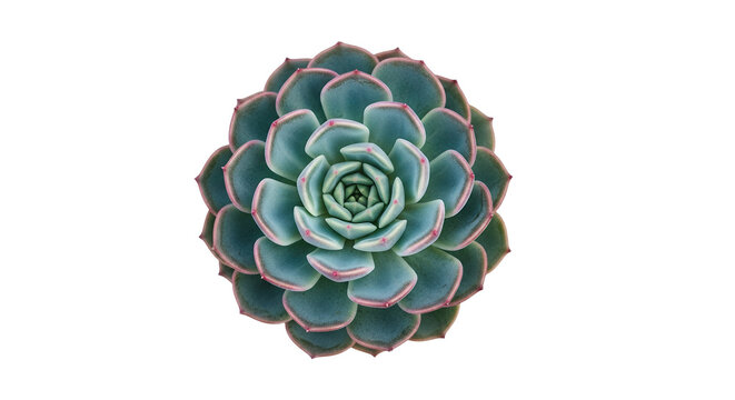Succulent plant with blue green leaves and pink edges on black background