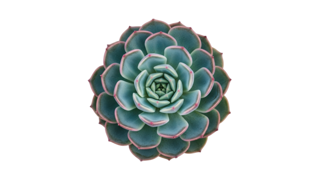 Succulent plant with blue green leaves and pink edges on black background