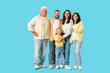 Obraz premium Portrait of big family on blue background