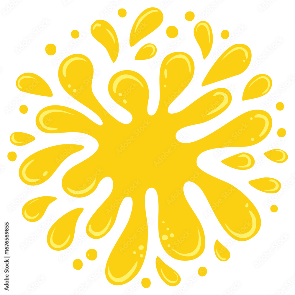 Aufkleber vibrant yellow splatter with droplets creates a dynamic circular composition against a clean white b