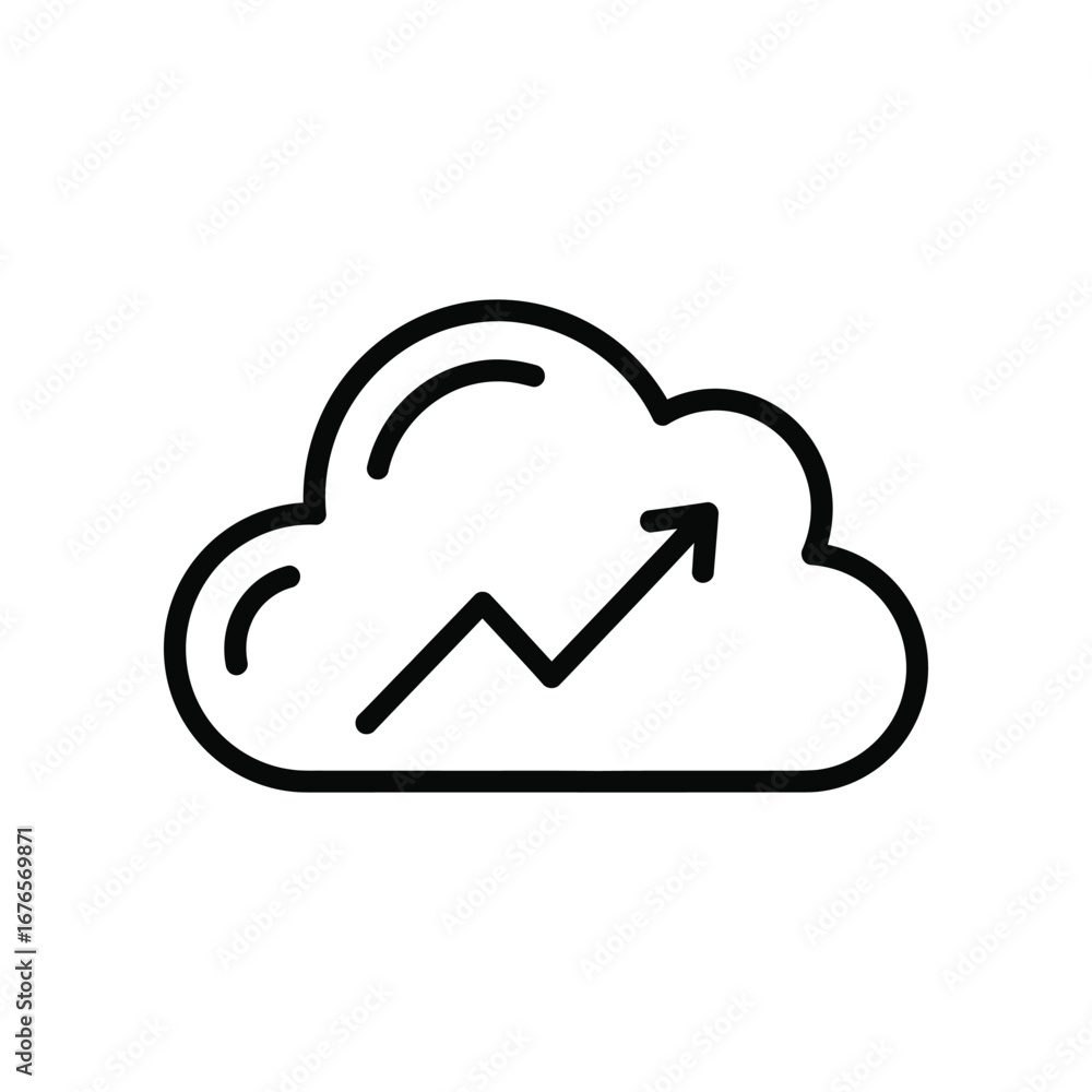 Poster cloud progress: a conceptual graphic showing an upward trending arrow rising within a cloud shape