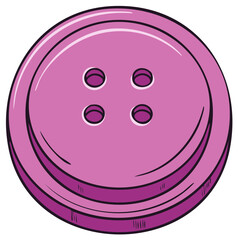 Fototapeta premium Detailed cartoon illustration of a single round pink sewing button with four holes for clothing and crafts