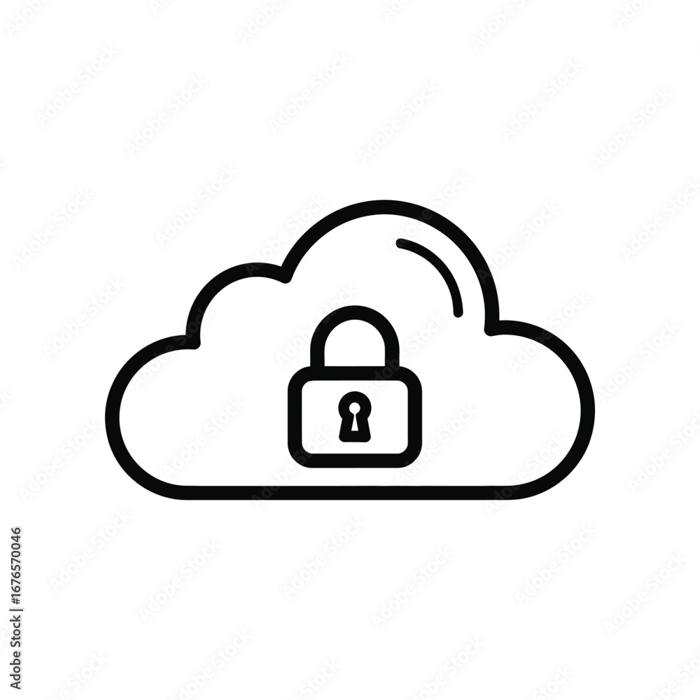Aufkleber cloud security icon: a minimalist line art representation of a cloud, symbolizing data storage, is p