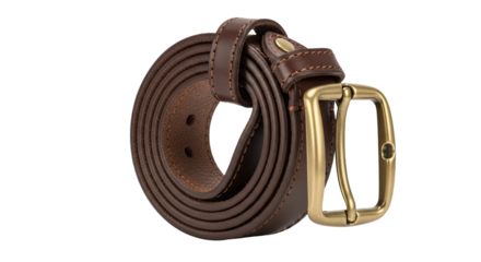 Brown Leather Belt with Brass Buckle Rolled Up