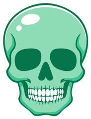 Fototapeta premium Stylized Green Human Skull Vector Illustration with Glossy Forehead and Prominent White Teeth