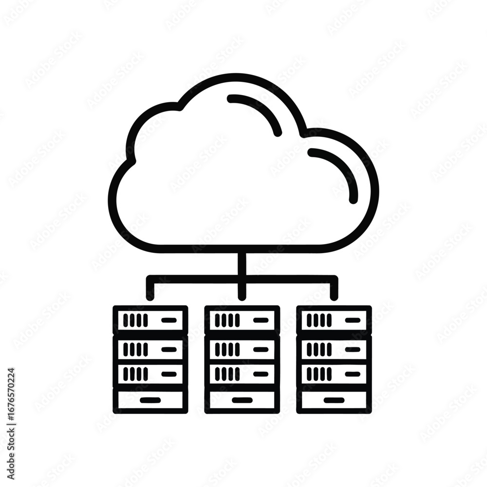 Poster cloud data center: a clean, modern illustration depicts a cloud connected to a row of servers, a vis