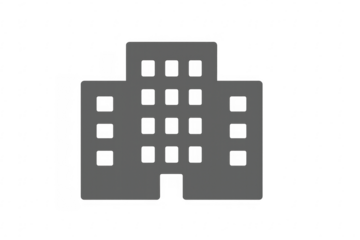 Gray building icon with transparent background representing urban landscape