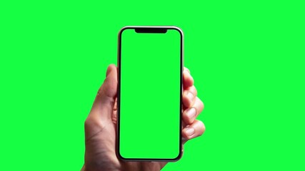 Woman hand holding phone with green screen on green chroma key background. Close up of a woman's hand holding a mobile telephone,
Young female hand touch smartphone with green screen  - Powered by Adobe