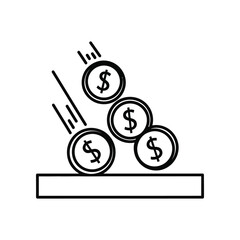 Falling Coins: A simple, graphic illustration depicts coins tumbling, symbolizing finance, loss, or investment dynamics. 