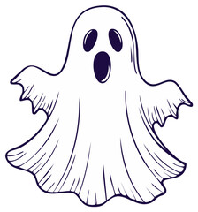 Simple line drawing of a Ghost costume illustration, white sheet, Halloween party celebration