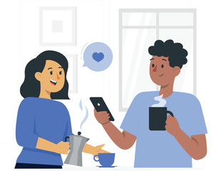 Illustration of a character enjoying a cup of coffee