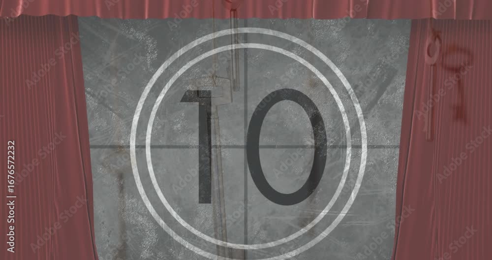 Poster animation of red curtain over countdown and keys