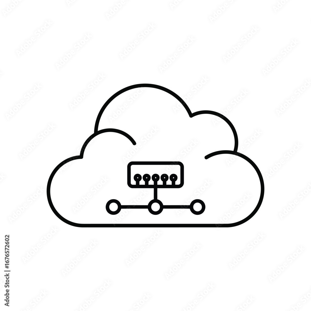 Poster cloud computing icon: a minimalist icon represents cloud computing, symbolizing data storage and dig