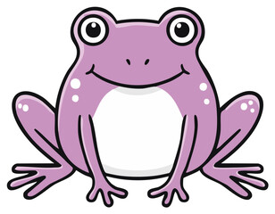 Fototapeta premium Charming cartoon lavender frog with big eyes and a friendly smile, sitting with legs spread