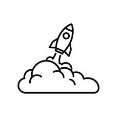 Rocket Launching Illustration: A clean, linear illustration of a rocket taking off, emitting a cloud of smoke, perfect for themes of innovation and starting a new endeavor. 