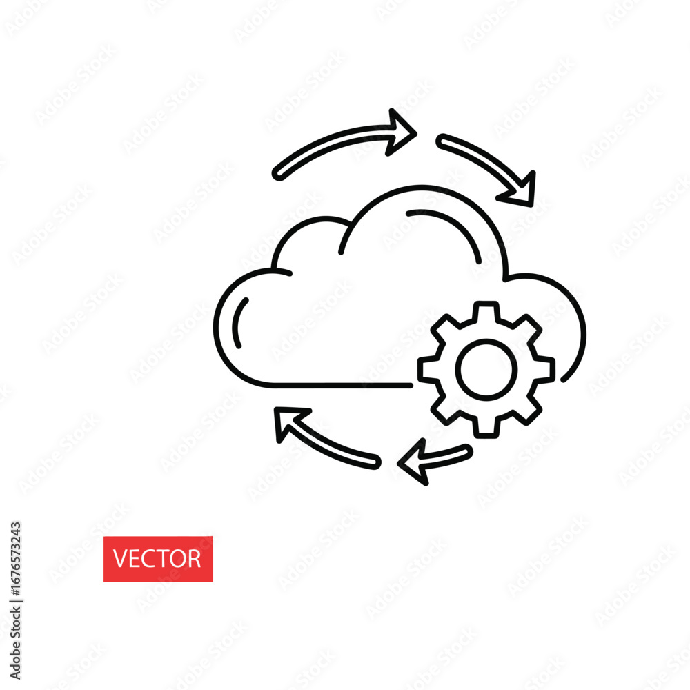 Poster cloud computing illustration: conceptual visual depiction of cloud computing process with arrows, ge