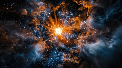 Explosive cosmic event outer space digital art nebula environment wide-angle viewpoint galactic concept for seo impact