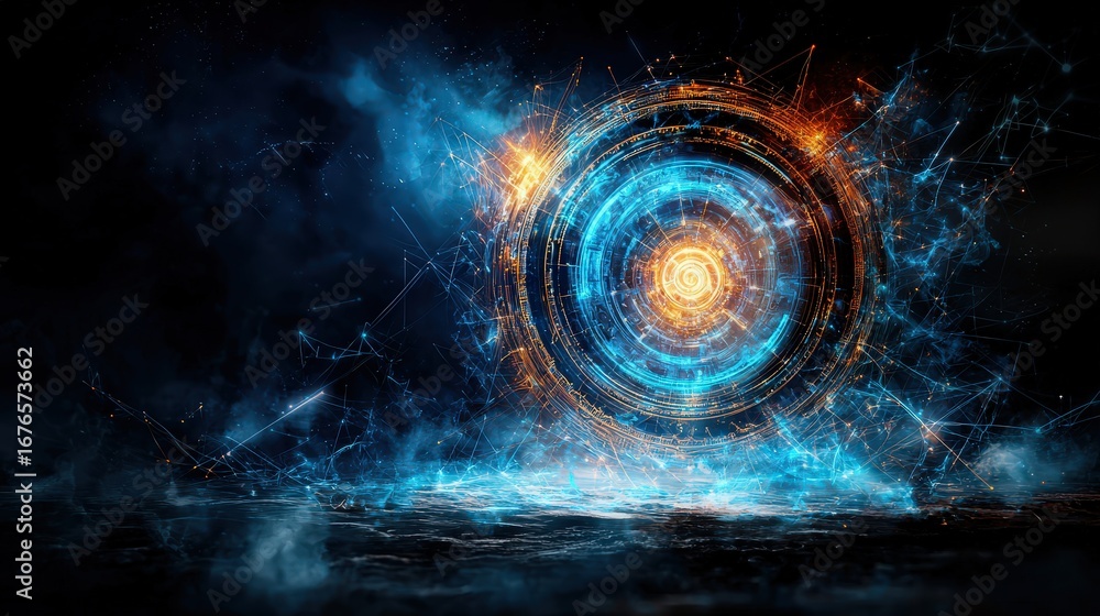Poster dynamic digital portal creation abstract environment graphic design virtual reality vibrant colors f