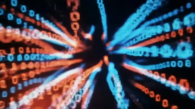 Data Stream Binary Code in Motion, Abstract Visualization