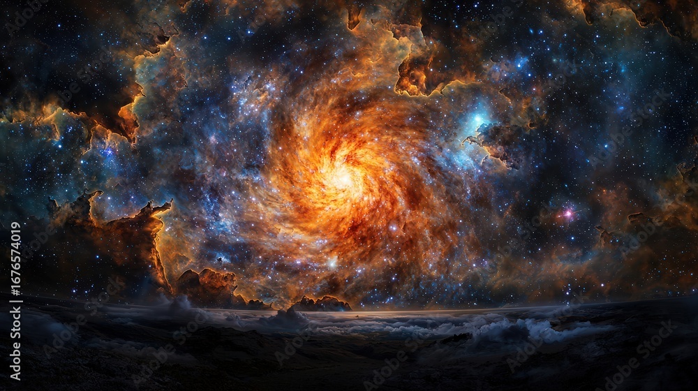 Aufkleber cosmic explosion of colors outer space digital art nebula environment wide-angle view cosmic journey