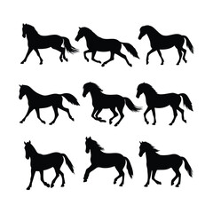 Silhouette Collection of Running and Walking Horses