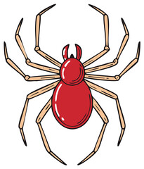 Stylized Red Spider Illustration Detailed Arachnid Drawing with Tan Legs and Body